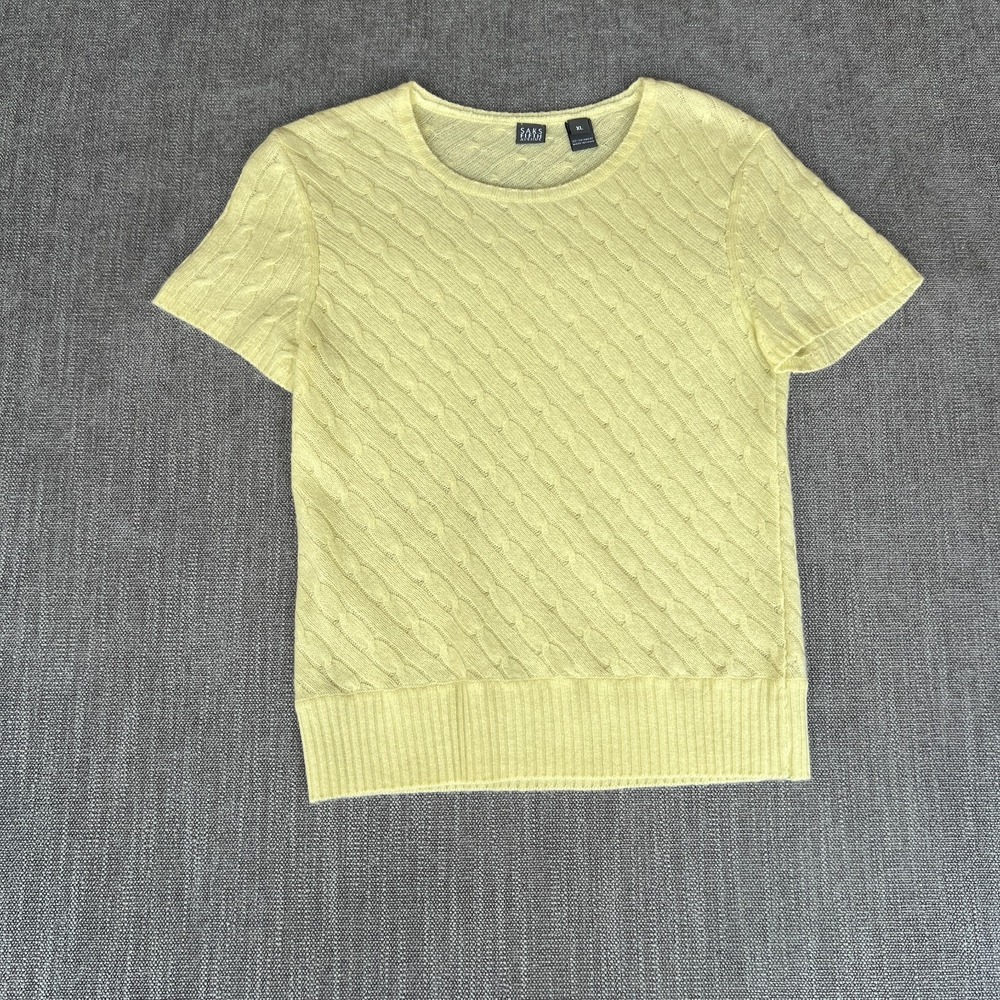 Saks Fifth Avenue Sweater Womens Size XL Yellow Cashmere Cable Knit Round Neck